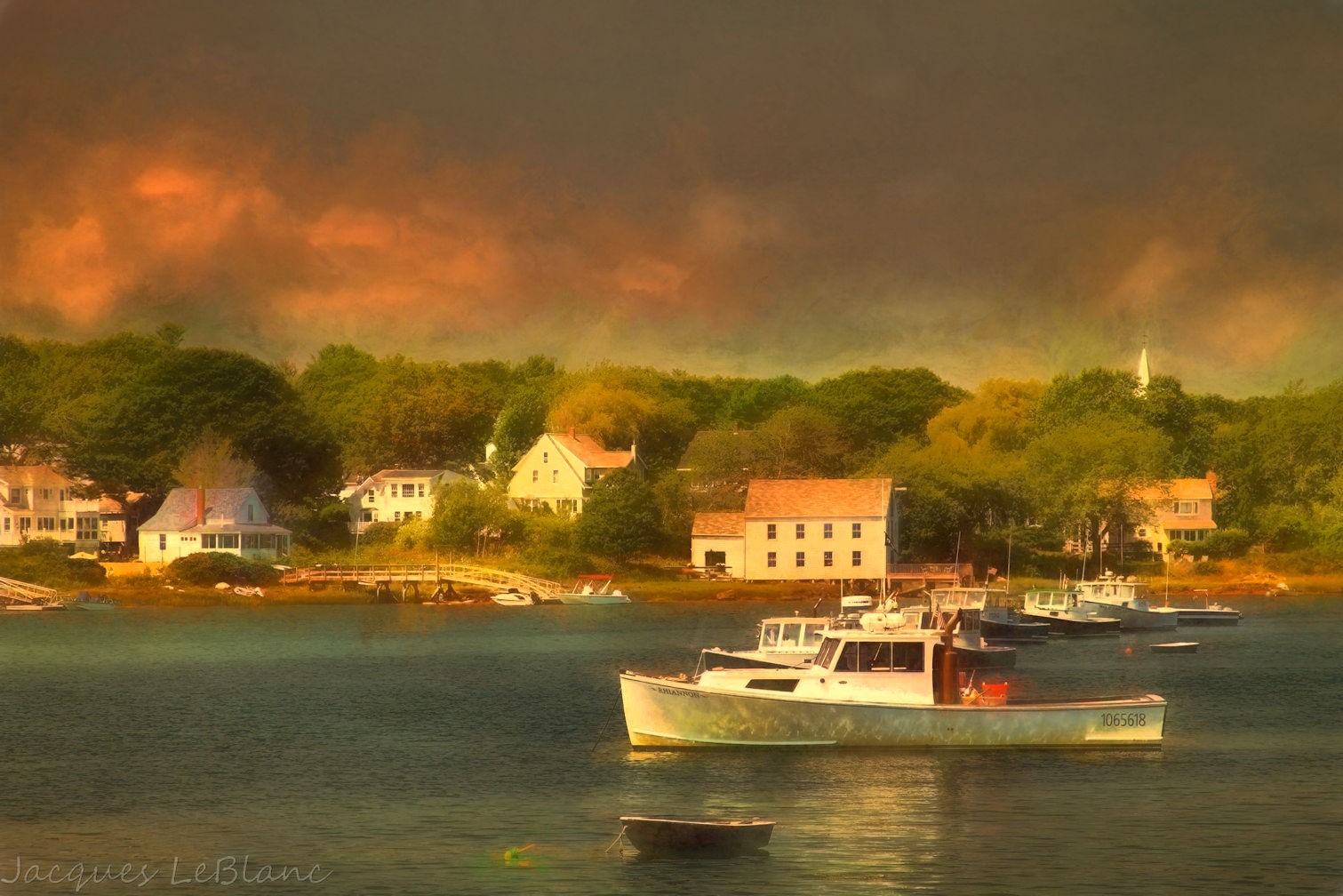 The fishing boats are lined up at sunset for another day's work in Porpose, Maine.