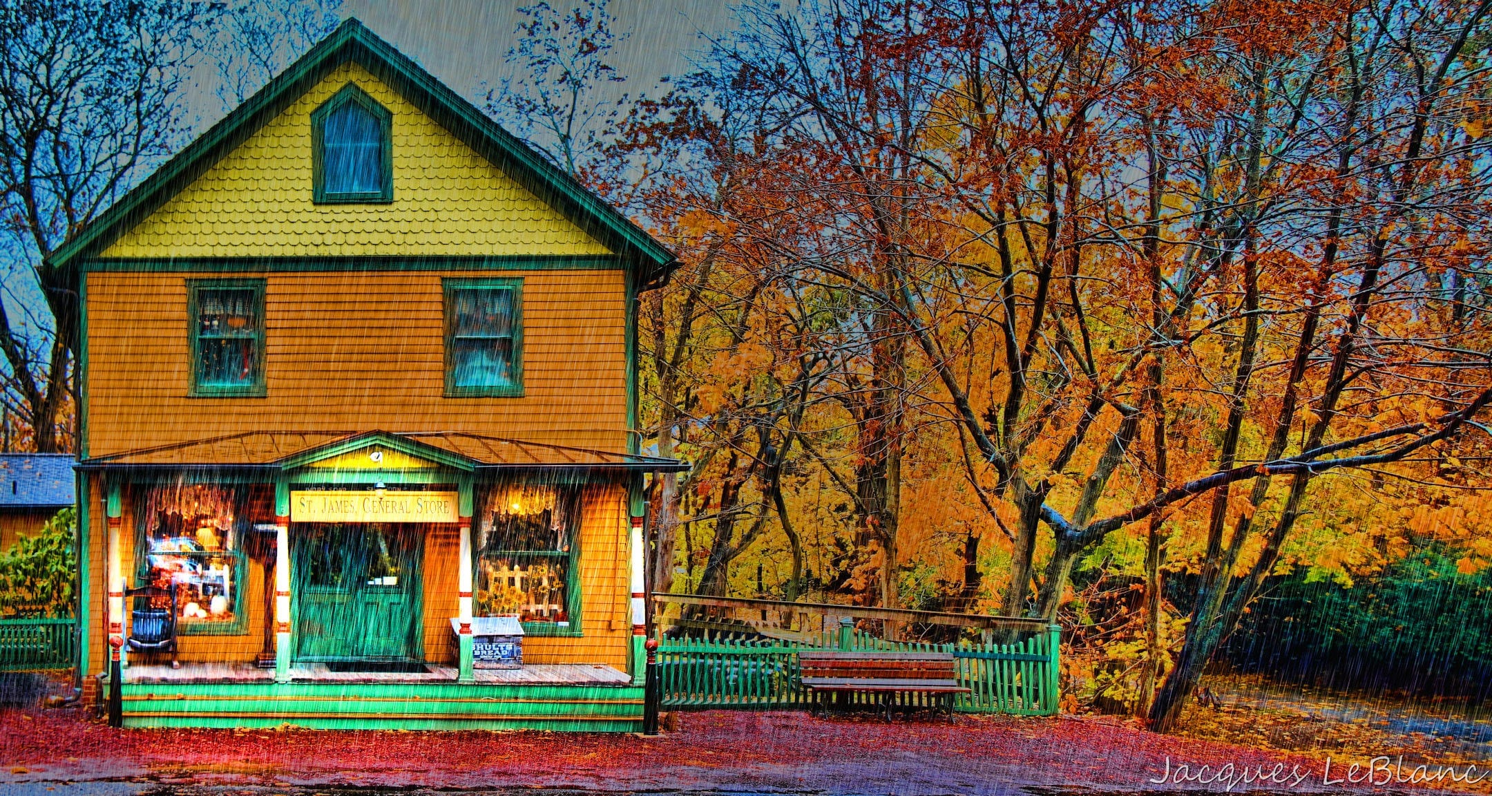 The St. James General Store is captured just before dark on a rainy fall day that brings out the best of it's authentic Victorian colors that closely matches th